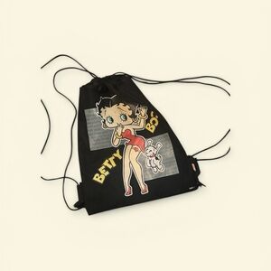 Betty Boop Black Drawstring Backpack with Red Accent